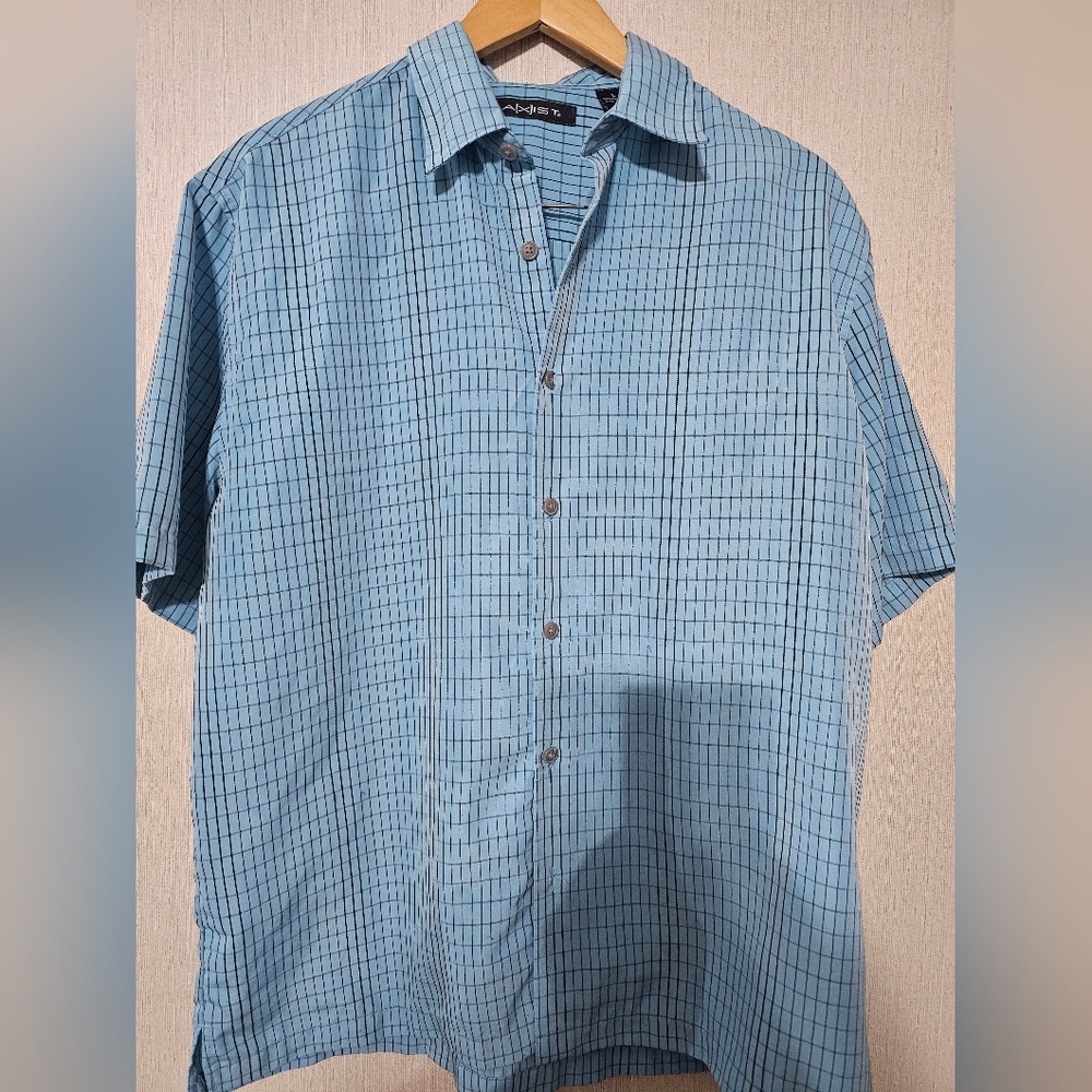 Axist Shirt Men L Blue Short Sleeve Button Up Polyester